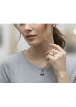 Üçgen Motif Nazar Boncuklu Gümüş Set