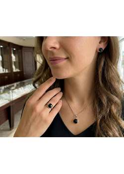 Onix Taşlı Yuvarlak Motif Gümüş Set