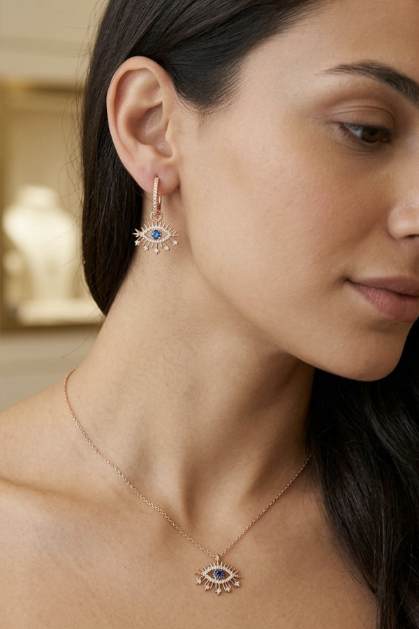 Göz Motif Gümüş Rose Kaplama Set