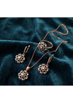 Çiçek Motif Elmas Montür Gümüş Set