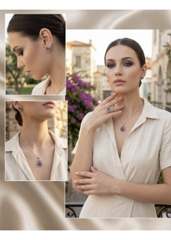 Mor Turkuaz Taşlı Gümüş Set