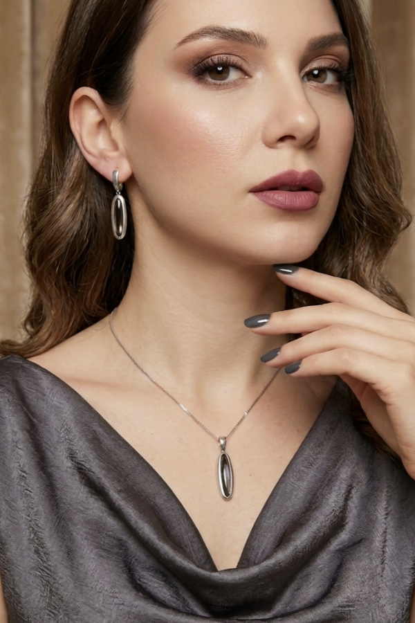 Koyu Peridot Taşlı Gümüş Set 