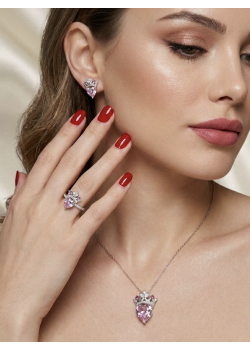 Morganit Taşlı Taç ve Kalp Motif Gümüş Set