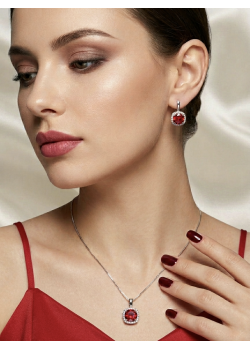 Lal Taşlı Gümüş Set 