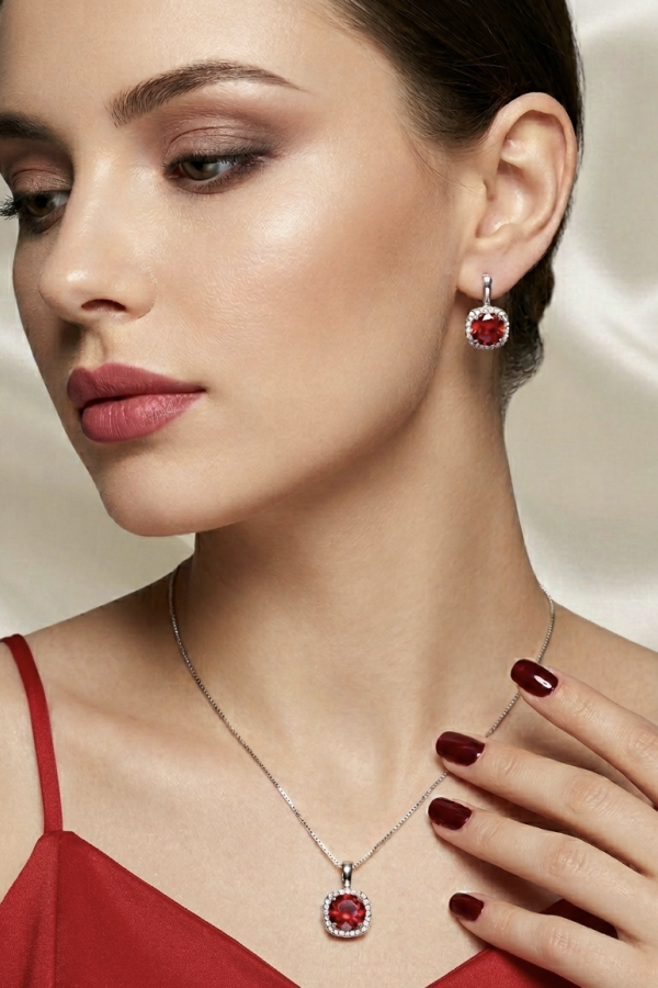 Lal taşlı gümüş set