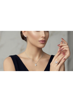 Kalp Motif Taşlı Gümüş Set