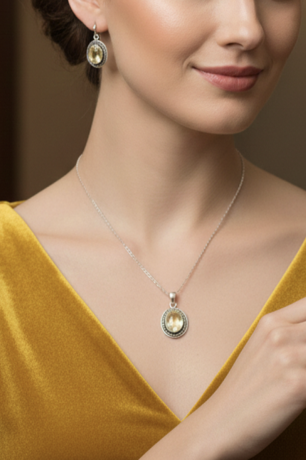 Sitrin Taşlı Oval Motif Gümüş Set Sitrin Taşlı Oval Motif Gümüş Set
