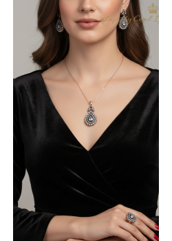 Elmas Kesim Büyük Damla Motif Gümüş Set