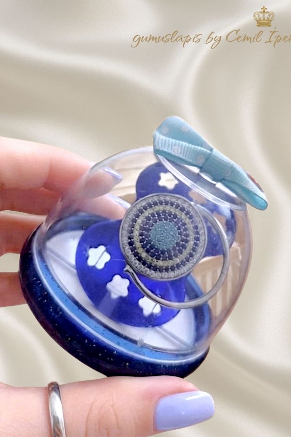 Gümüş Başlı Nazar Boncuğu Desen Lacivert Emzik Gümüş Başlı Nazar Boncuğu Desen Lacivert Emzik
