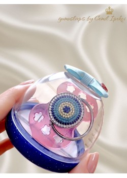 Gümüş Başlı Nazar Boncuğu Desen Pembe Emzik