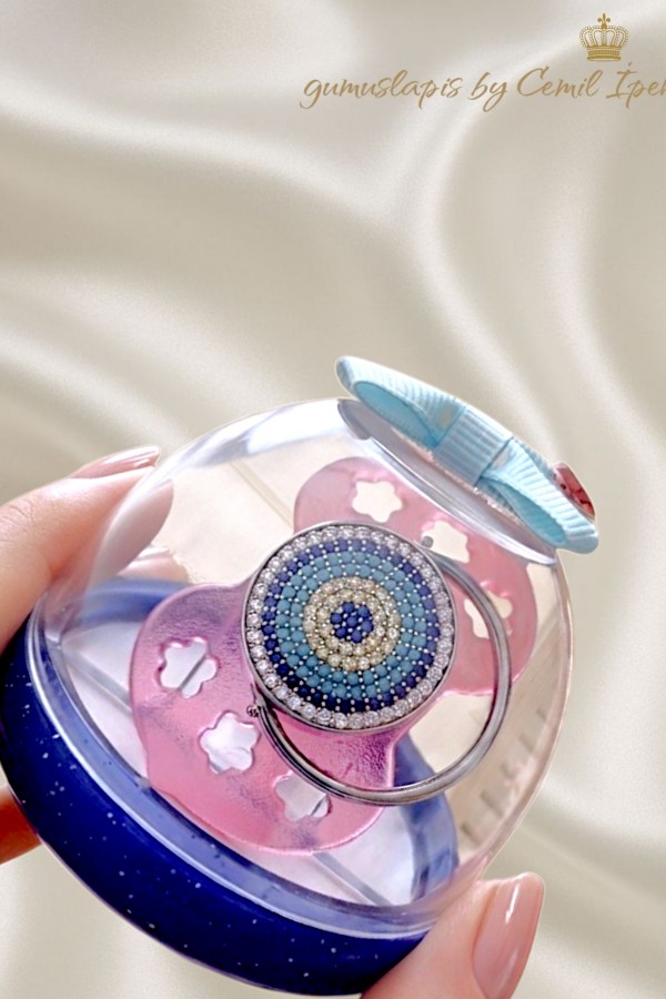 Gümüş Başlı Nazar Boncuğu Desen Pembe Emzik Gümüş Başlı Nazar Boncuğu Desen Pembe Emzik