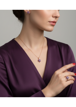 Ametist Taşlı Lotus Çiçeği Motif Gümüş Set Ametist Taşlı Lotus Çiçeği Motif Gümüş Set