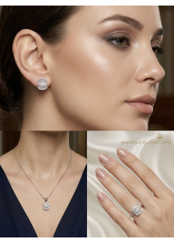 Laboratuvar Pırlantası Taşlı Baget Kesim Dikdörtgen Motif Gümüş Set