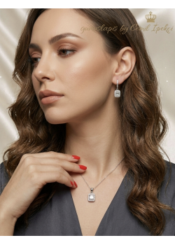 Dikdörtgen Motif Baget Taşlı Gümüş Set 