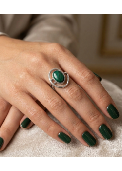 Malahit Taşlı Oval Motif Gümüş Yüzük