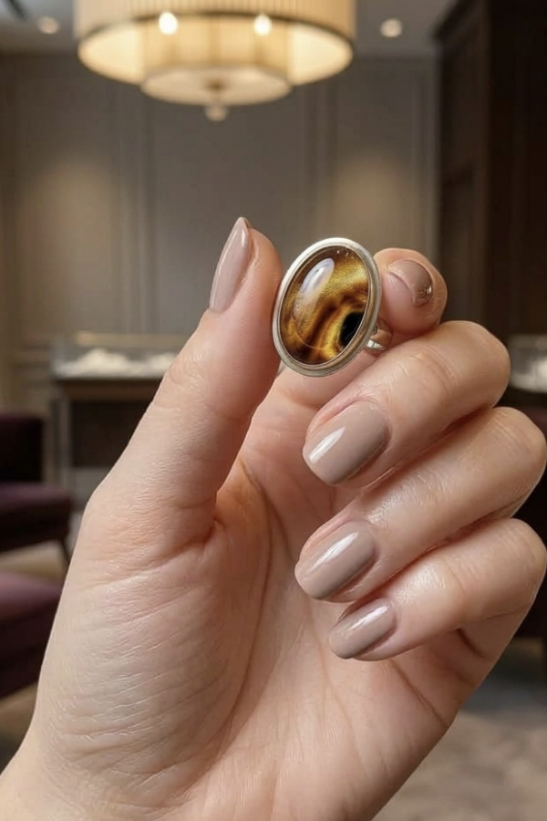 Kaplangözü Taşlı Oval Motif Gümüş Yüzük