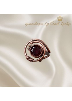 Lal Taşlı Yuvarlak Motif Gümüş Yüzük