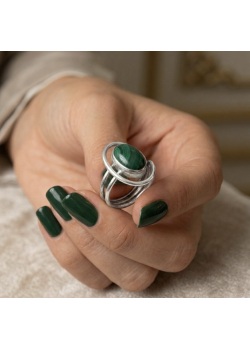 Malahit Taşlı Oval Motif Gümüş Yüzük