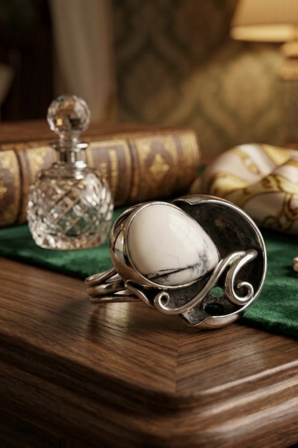 Havlit (howlite) Taşlı İçi Eskitme Gümüş İri Yüzük