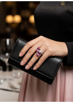 Pembe Safir ve Mozanite Taşlı Gümüş Yüzük