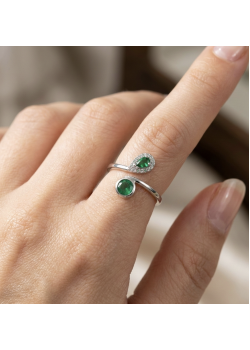 Peridot Taşlı Damla ve Yuvarlak Motif Mini Gümüş Yüzük