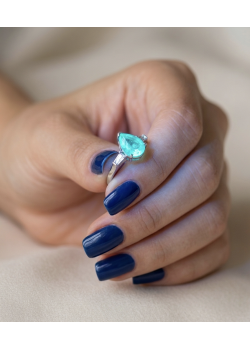 Lab Paraiba Turmalin Taşlı Damla Motif Gümüş Yüzük