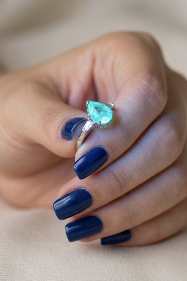 Lab Paraiba Turmalin Taşlı Damla Motif Gümüş Yüzük