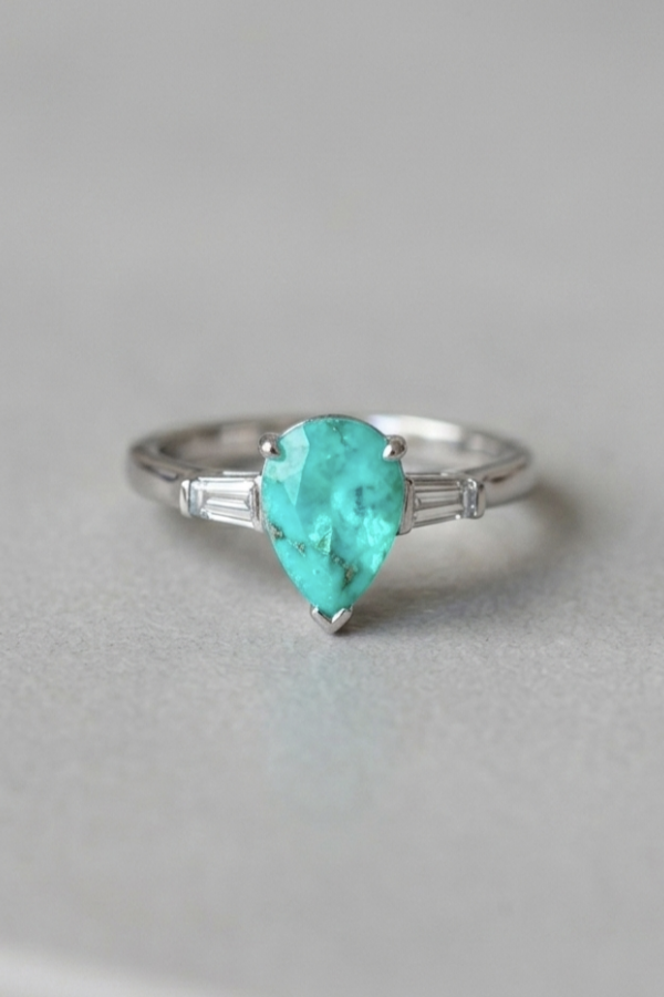 Lab Paraiba Turmalin Taşlı Damla Motif Gümüş Yüzük