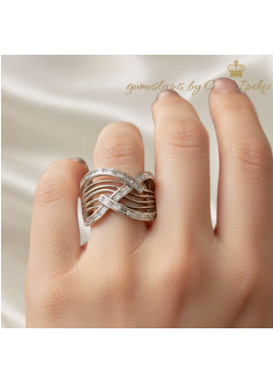 Baget Taşlı Sarmal Motif Gümüş Kalın Yüzük