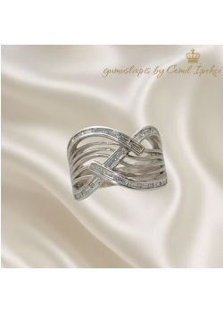 Baget Taşlı Sarmal Motif Gümüş Kalın Yüzük