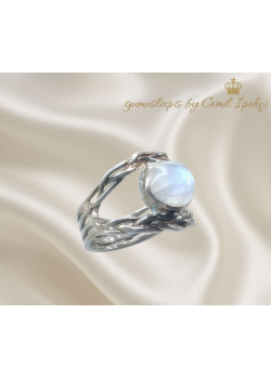 Aytaşı Taşlı Örgü Kenarlı Gümüş Yüzük 
