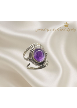 Ametist Taşlı Kenarları İşlemeli Gümüş Yüzük