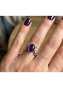 Ametist Taşlı Asimetrik Model Gümüş Yüzük