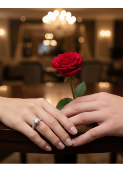 Laboratuvar Pırlantası Taşlı Beş Tırnak Çiçek Motif Gümüş Yüzük 