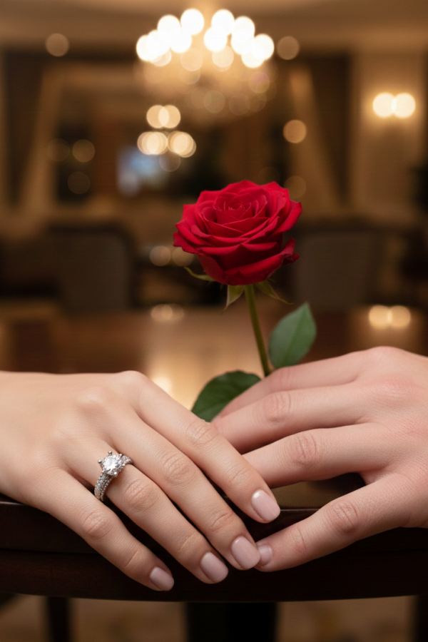 Laboratuvar Pırlantası Taşlı Beş Tırnak Çiçek Motif Gümüş Yüzük 