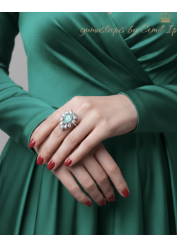 Ortası Yosun Agat Taşlı Gümüş Deep Yüzük