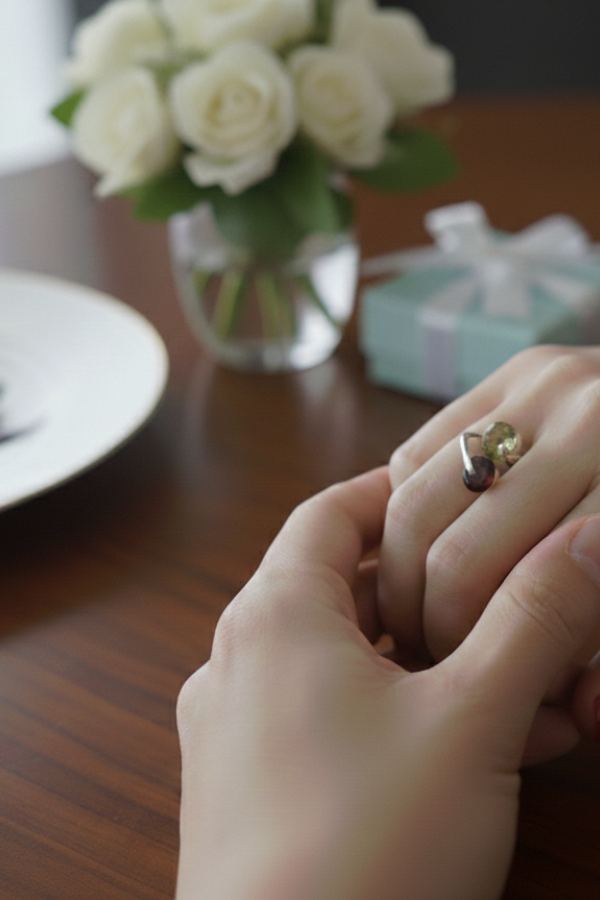 Lal ve Peridot Taşlı Üstü Açık Gümüş Yüzük