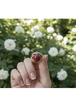 Büyük Yuvarlak Mercan Taşlı Sallantılı Gümüş Yüzük