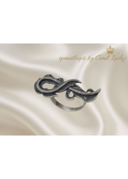 Modernize Tarz Rumi Motif Eskitme Gümüş Yüzük