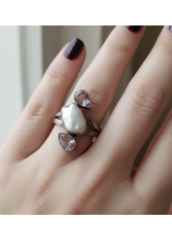 Ametist ve İncili Gümüş Yüzük