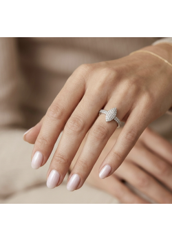 Mekik Model Yarım Suyolu Taşlı Gümüş Yüzük