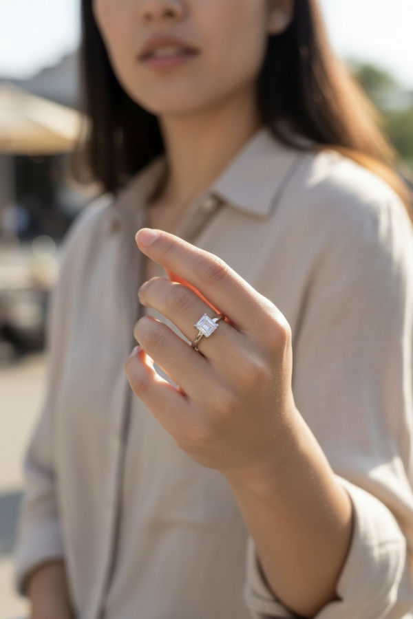 Tek Baget Taşlı Yüksek Motif Gümüş Yüzük