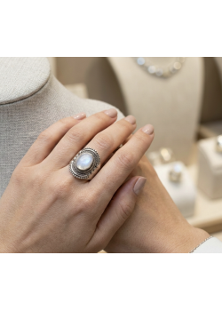 Aytaşı Taşlı Büyük Oval Motif Gümüş Yüzük