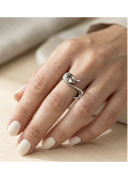 Beyaz Kuvars Taşlı Asimetrik Model Gümüş Yüzük