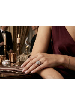 Oval Motif Elmas Montür Gümüş Yüzük