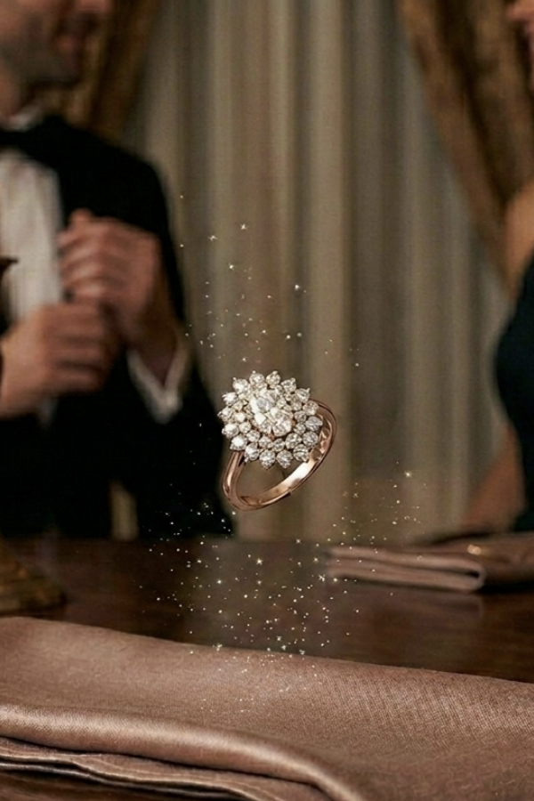 Oval Motif Elmas Montür Gümüş Yüzük