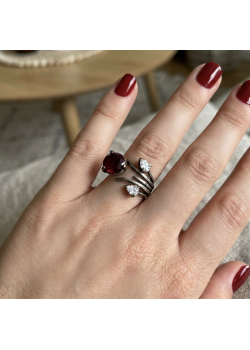 Beyaz Kuvars ve Lal Taşlı Gümüş Yüzük