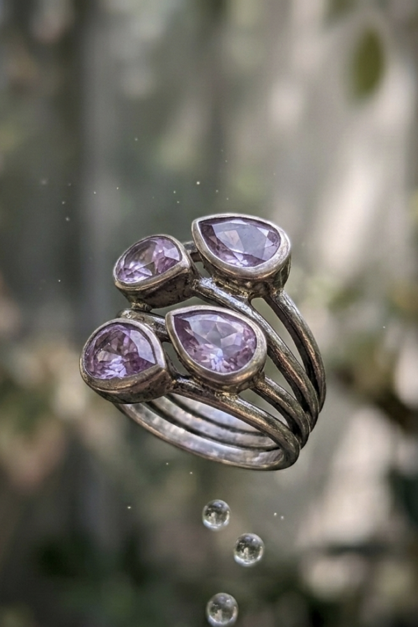 Dört Ametist Taşlı Gümüş Yüzük