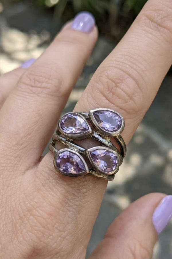 Dört Ametist Taşlı Gümüş Yüzük