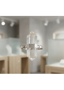 Kütle Beyaz Kuvars Taşlı Gümüş Yüzük 